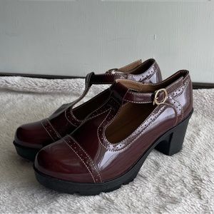 Dadawen vegan patent leather t strap Mary Jane chunky Oxford
